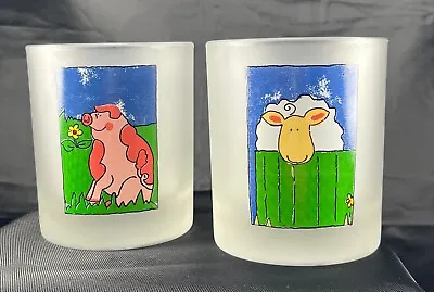 Buy 2 Frosted Drinking Glasses Cow Pig Whiskey Glass Farm Animals Dartington Design • 14.15£