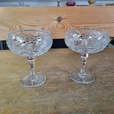 Buy Vintage Pair Late 1920's Early 1930's Heravy Cut Glass Champagne Coupes • 15£