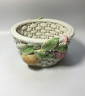 Buy Hand Painted White Ceramic Basket Fruit Flower Pot Portugal Arte Ceramica Signed • 12£