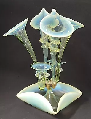 Buy RARE Victorian Opalescent Vaseline Glass Epergne W/ 6 Flutes 4  W/glass Ribbon  • 624.47£