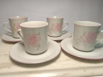 Buy Set Of 4 80's Pink Roses Tea Cups & Saucers China Pearl Stoneware Set Claudia  • 14.37£