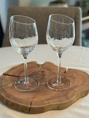 Buy Pier 1 Crackle Glass White Wine Angled Slant Rim Glasses 9” Tall - Set Of 2 • 38.42£