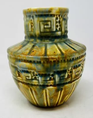 Buy Crown Ducal Greek Keys Pottery Vase 140 Art Deco 1920s 15cm Green / Brown • 12.99£