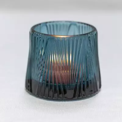 Buy Blue Glass Tea Light Holder, Cut Glass Votive Dinner Candle Holder, Pontus • 8£