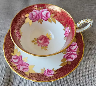 Buy Tuscan Heavy Gold Cabbage Roses Hand Painted Teacup And Saucer Set Rare • 80.17£