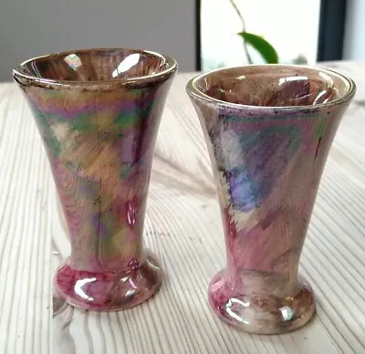 Buy Oldcourt Ware English Small Pink Lustre Handpainted Watercolour Bud Vases 1950s  • 8£