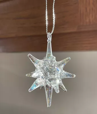 Buy VINTAGE HAND BLOWN OPALESCENT Clear Crystal Snowflake Star Ornament SPARKLY MINT • 18.97£