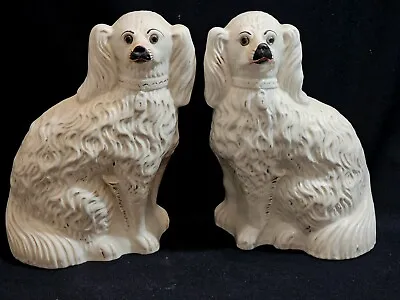 Buy A Pair Of 19thC Large Staffordshire Pottery Dogs, Spaniels With Glass Eyes • 99£