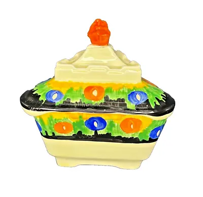 Buy Crown Ducal Ware #2374 Sugar Bowl With Lid 4 X 5  Green Blue Yellow Orange AS IS • 18.85£