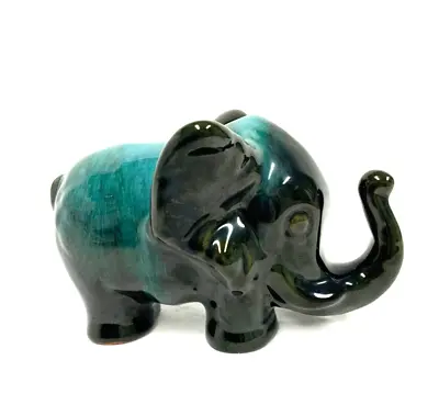 Buy Vintage Blue Mountain Pottery Elephant Green Blue Teal Glazed Trunk Raised 6x4” • 27.47£