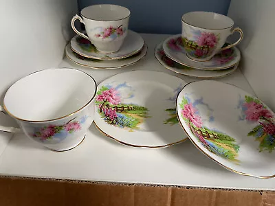 Buy 3 Lots Of QUEEN ANNE CHINA  Meadowside  PATTERN TRIO CUP SAUCER PLATES 3 Sets • 15£