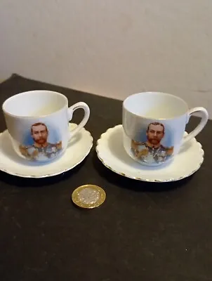 Buy 2x Russell & Sons  George V & Mary Miniature Cup & Saucer • 4£