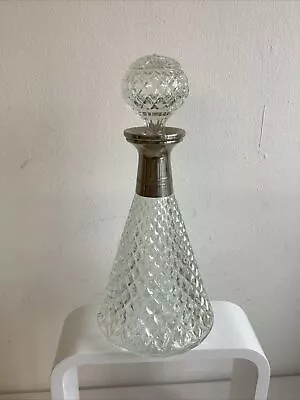 Buy Triangular Glass Decanter With Metal Collar And Round Stopper – Great Condition • 14.95£
