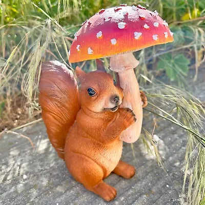 Buy Garden Squirrel Ornament With Mushroom Outdoor Animal Statue Decoration • 12.09£