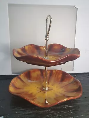 Buy Blue Mountain Cake Stand 2 Tier Pottery Harvest Gold Rare • 19.99£