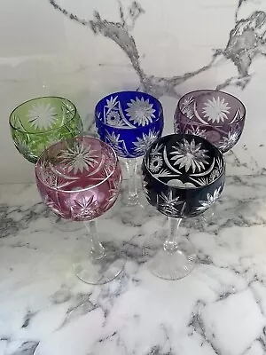 Buy 5 X Bohemian Crystal Coloured Clear Cut Wine/Hock Glasses • 150£