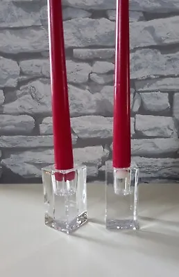 Buy MODERN SET Of 2 HEAVY CLEAR GLASS / CRYSTALS CANDLE HOLDERS Size: 8cm / 3  Tall • 14.99£