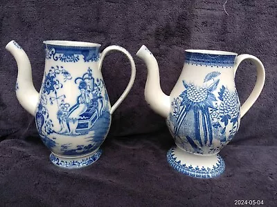 Buy 2 Rare 19cm C18th Antique Blue Pearlware Pottery Coffee Pots Teapots Chocolate • 45£