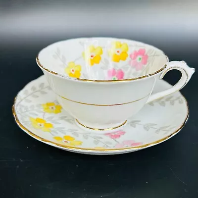 Buy Tuscan China Pink And Yellow Flower PLANT Teacup And Saucer Made In England • 19.16£