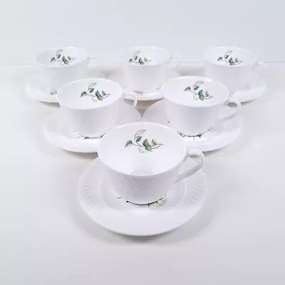 Buy Spode Virginia Cups & Saucers Embossed Weave Rim White Flower Bone China X 6 • 51.38£