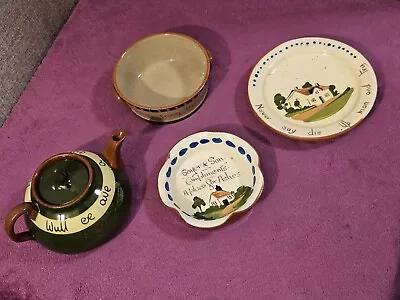 Buy Vintage Aller Vale Torquay Devon Motto Ware Teapot, Snack Bowl, Ashtray & Plate • 4.99£