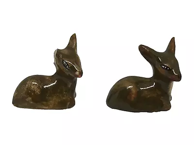 Buy Miniature Fawn Figurines X2 By Devonmoor Pottery - 1930s - 1950s | G107 T8 • 5.95£