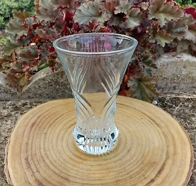 Buy Vintage Mid Century French Art Deco Style Pressed Glass Clear Vase. • 12.50£
