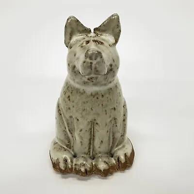 Buy Stoneware Art Pottery 4” Comical Sitting Dog Figurine Brown Cream Pastel Glaze • 24.01£