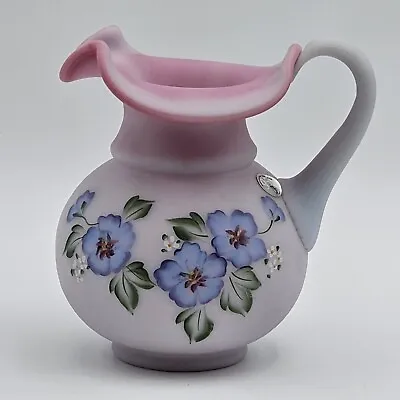 Buy Fenton Art Glass Hibiscus On Blue Burmese Pitcher Signed M Young Limited Firing • 113.84£