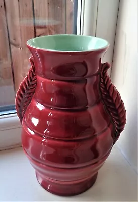 Buy Vintage Art Deco Style Vase - SHORTER & SONS Leaf Handles - Burgundy • 21£