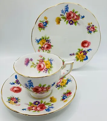 Buy Vintage Adderley Pink Rose Pattern No 493 Trio - Tea Cup, Saucer & Side Plate • 4.99£