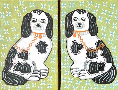 Buy Original Painting Staffordshire Pottery Dogs, Art Naive/folk On Book Covers • 40£