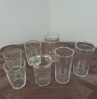 Buy 7 Vintage Hazel Atlas Clear Glass Jelly Jar Drinking Glasses Various Styles Size • 15.38£