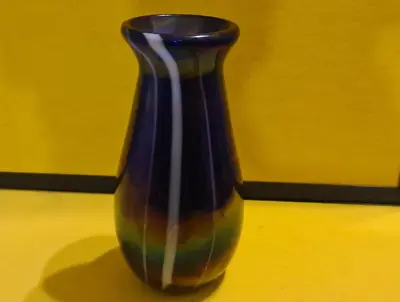 Buy John Ditchfield - Signed Blue Stripped Glass  Lustre Vase - Dated 1980 • 90£