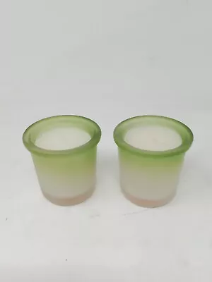 Buy 2x Small Green Glass Candle Holder Pots • 6.49£