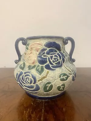 Buy RARE Signed ANTIQUE Embossed Style FLORAL Pottery Urn Shaped Vase COLLECTABLE • 20£