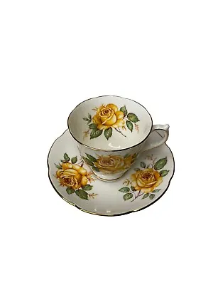 Buy Adderley Yellow Cabbage Roses Fine Bone China Tea Cup And Saucer • 23.97£