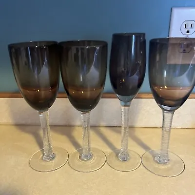 Buy Pier 1 Smoke Brown Wine And Drink Glasses Clear Crackle Stem Set Of 4 • 37.92£