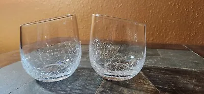 Buy Pier 1 ANGLED RIM CRACKLE Double Old Fashioned Glasses Tumblers Set Of 2 • 37.92£