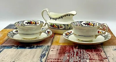 Buy Vintage Porcelain Fenton Fruit Pattern Gilded Tea Set For Two Cup Saucer Creamer • 67£