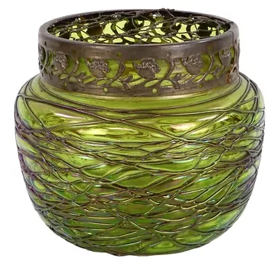 Buy Antique Art Nouveau Loetz Iridescent Green Glass Rose Bowl • 65£