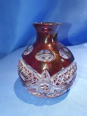 Buy Lovely Bohemian / Czech Cut Glass Ruby / Cranberry Glass Round Bud Vase • 25£