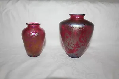 Buy 37  2 X Royal Brierley Iridescent Vases Pink 10 & 13cm Signed • 32£