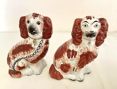 Buy Antique Victorian Pair Of Non Matching Staffordshire FlatBack Spaniel/Wally Dogs • 35£