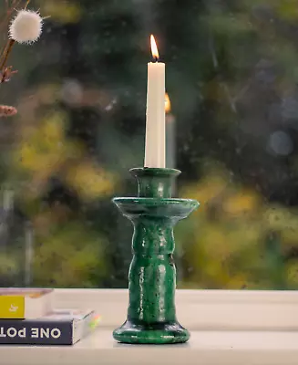 Buy Candleholder Tamegroute Shaded Green Candlestick Holder Ceramic Glazed Pottery • 5£