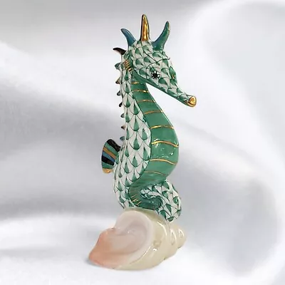 Buy Vintage Herend Seahorse Hand-Painted Green Fishnet Design 24k Gold Accents 2000 • 312.58£