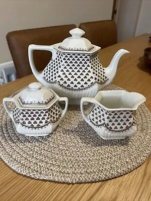 Buy Adams Ironstone Sharon Hexagonal Tea Pot Milk Jug # - Sugar Bowl Brown  Shamrock • 20£