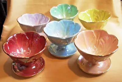 Buy Vintage Beswick Lustreware - Set Of Six Footed Sundae Dishes Mixed Colours • 19.99£