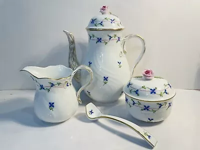 Buy Herend Hungary Porcelain Blue Garland Coffee Tea Set Creamer Sugar Bowl Spoon • 624.47£