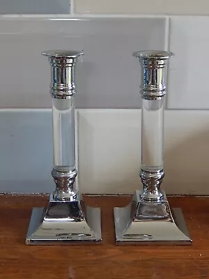 Buy Elegant Silver Plate And Glass Candlesticks Pair • 10£